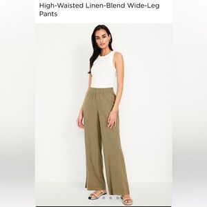 High-Waisted Linen-Blend Wide-Leg Pants - Olive